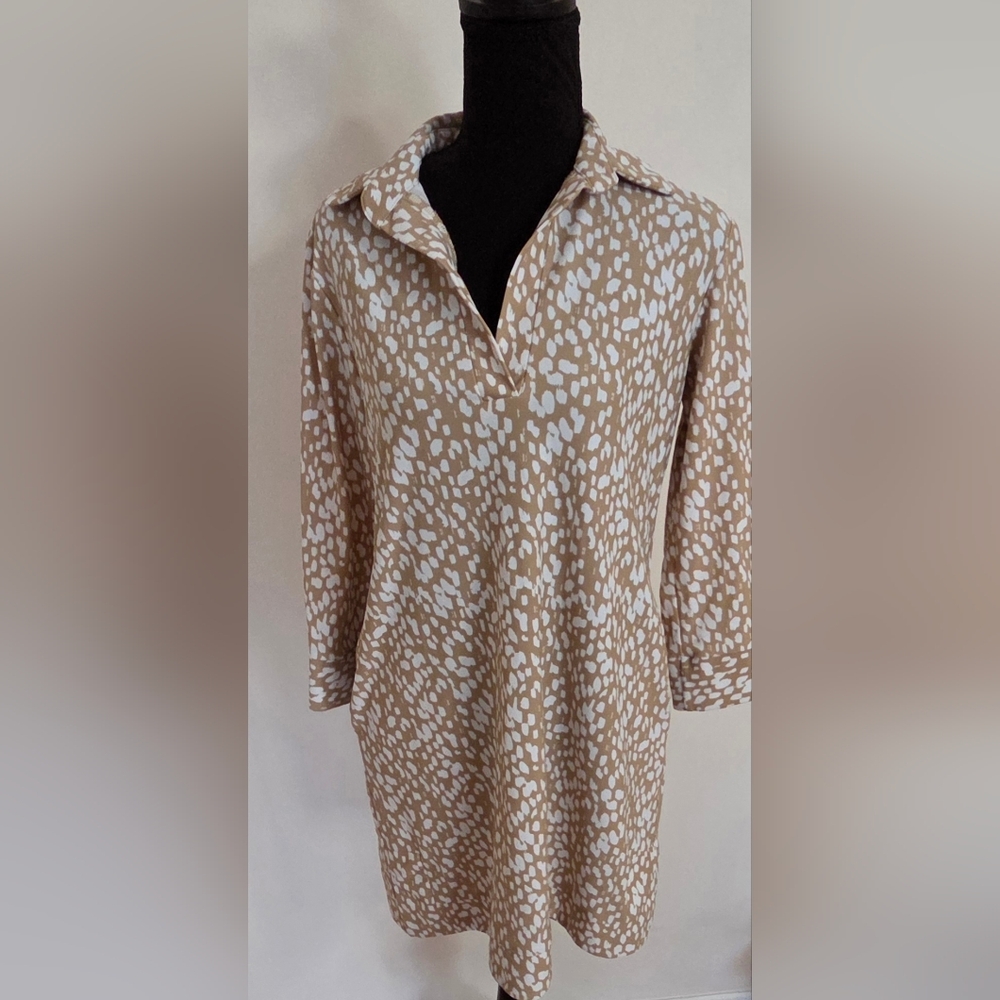 Jude Connally Beige and White Printed Collared Tunic Dress